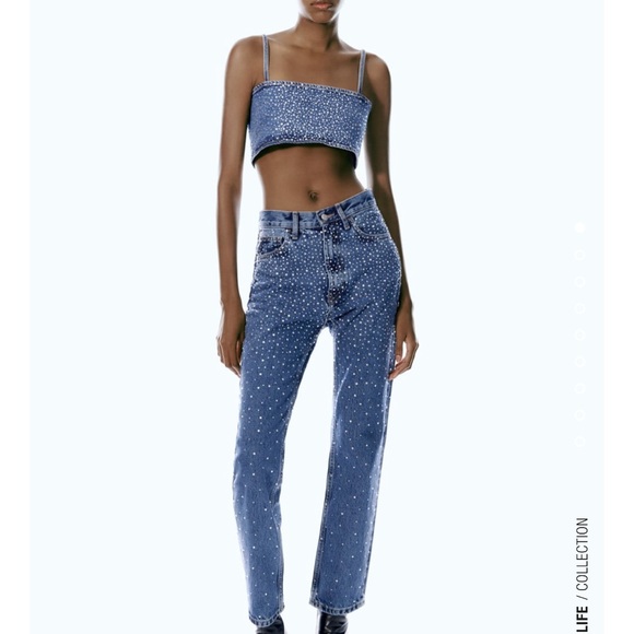 ZARA SET - RHINESTONE SPARKLY DENIM TOP & JEANS - Picture 2 of 8